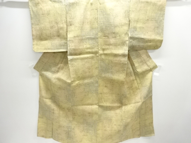 JAPANESE KIMONO / ANTIQUE HITOE KIMONO / SILK / MAWATA OJIYA TSUMUGI / WOVEN ABSTRACT PATTERN